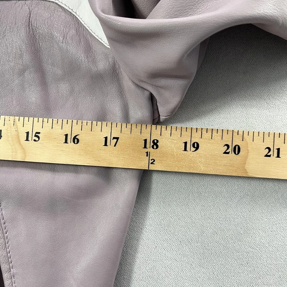 JKT NYC Leather Jacket Womens XS Purple White Stripe‎ Moto Racer Cropped Rib Hem